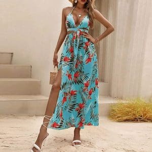 Robe longue à fleurs avec fente