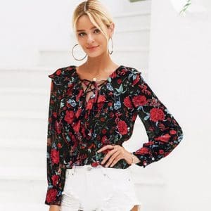Chemisier à motifs floraux noir